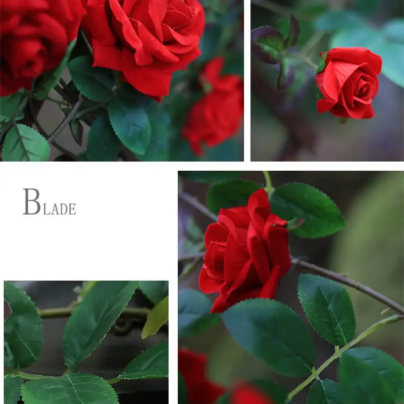 180cm Rose Artificial Flowers Vine Home Decor Silk Fake Flower String with Leaves for Wedding Wall Hanging Garland Decoration