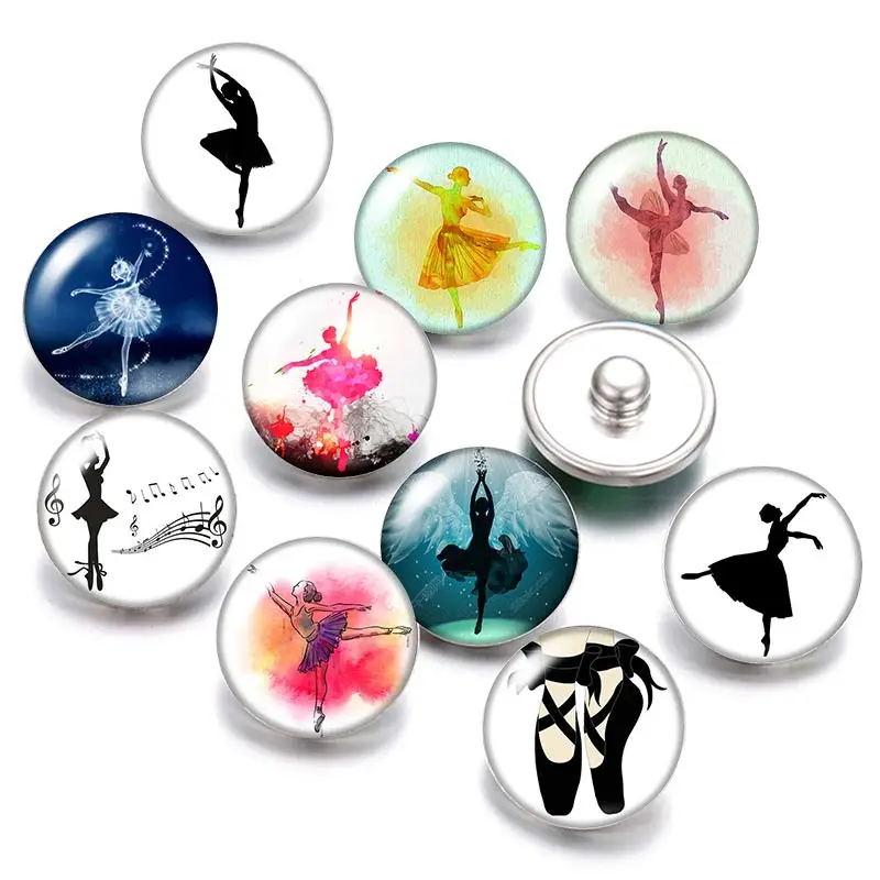 DB0407 Beauty Round ballet dancing 18mm snap buttons 10pcs mixed round photo glass cabochon style for button jewelry | Украшения и