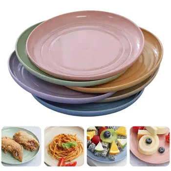 

6Pcs Dish Wheat Straw Durable Simple Creative Multifunctional Storage Plate Saucer Food Serving Plate for Home Restaurant