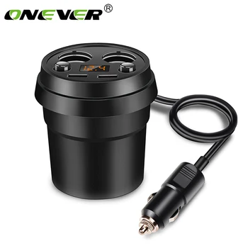 

Onever 3.1A Dual USB Car Charger Adapter with 2 Cigarette Lighter Socket Volmeter Display Car Cup Holder Type Support DC 12-24V