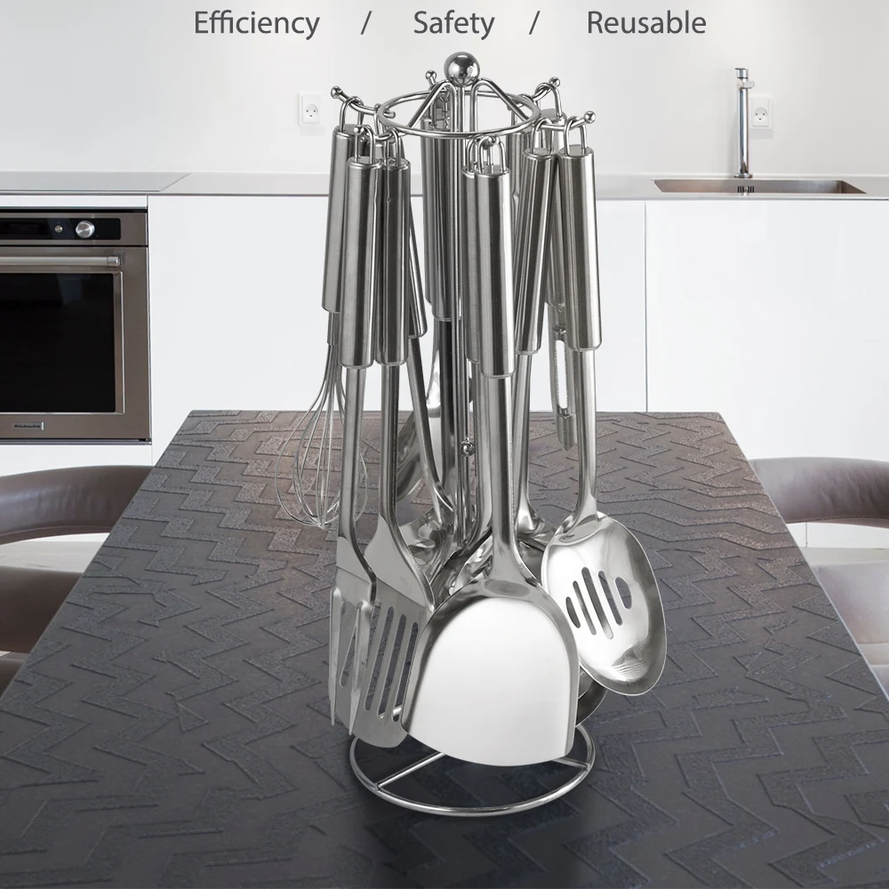 

Sowoll 13 Pcs Stainless Steel Kitchen Utensils Spoon Skimmer Shovel Spatula Meat Fork Egg Beater Cooking Utensils Kitchenware