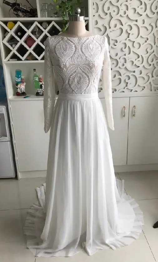 Open Back Mryarce уникальное кружевное свадебное платье с длинными рукавами и открытой спиной в стиле хиппи шифоновое свадебное платье со съемным шлейфом Boho Chic Rustic свадебные платья - Цвет: Open Back