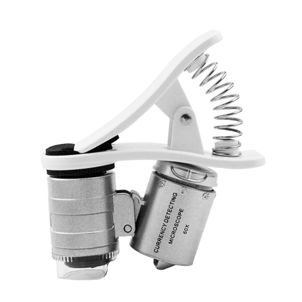 60X Clip-On Phone Microscope Magnifier Universal Clamp Microscope With LED / UV Lights Identification Of Jewelry Antiques