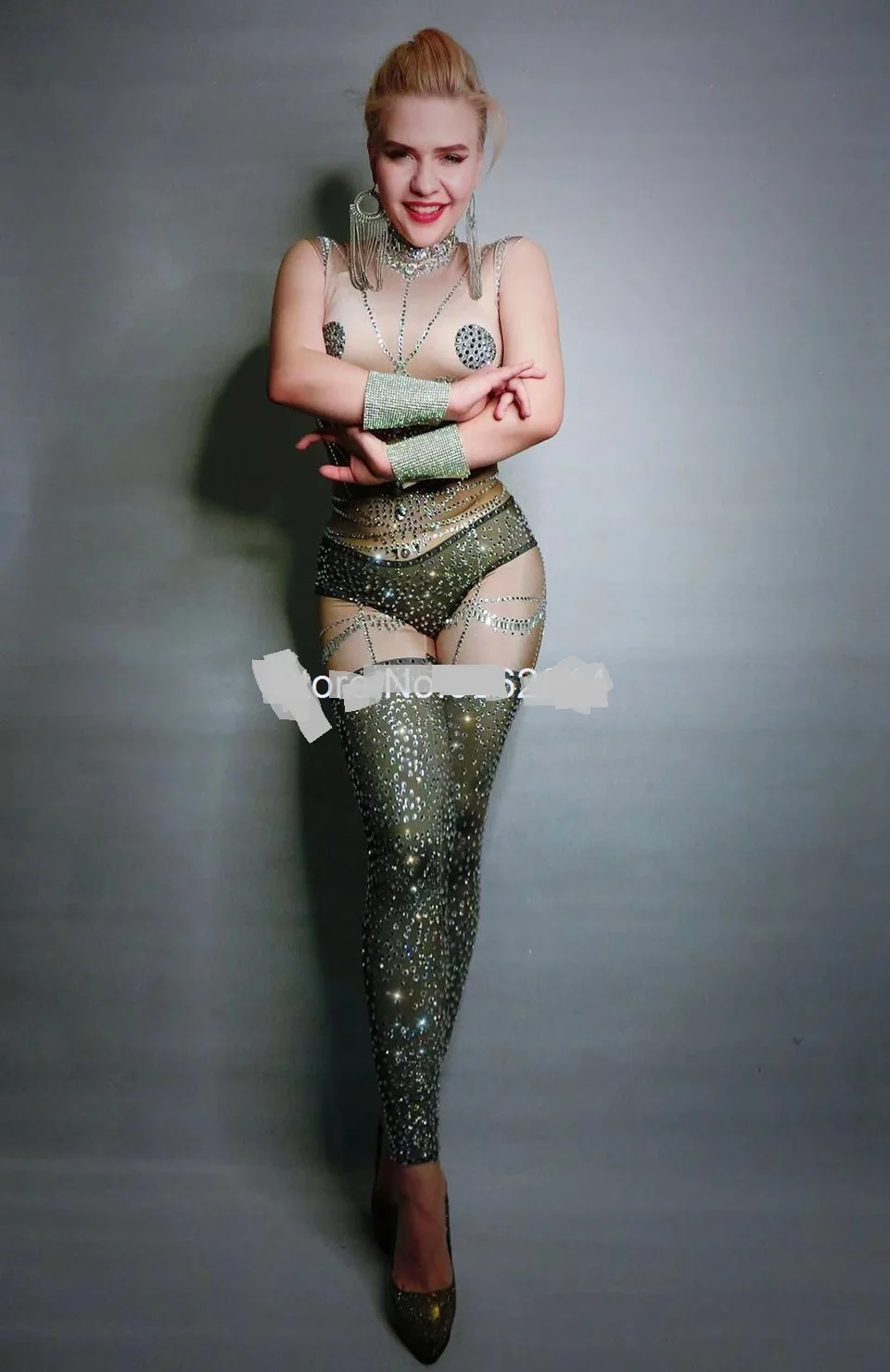 Сексуальные стразы, комбинезон телесного цвета, без рукавов, танцевальный костюм, женские вечерние костюмы для выпускного, шоу, сцены, одежда для ночного клуба, бара