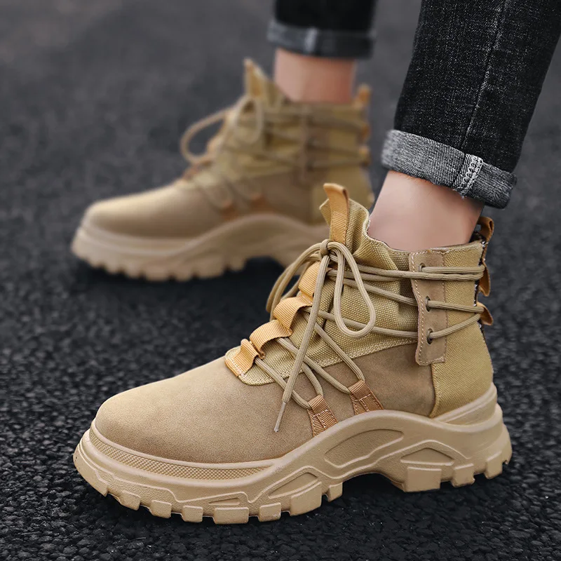 

Combination Recommended Men's Boot Retro British Style Hight-top Velcro Foot Covering Desert Worker Boot Hot Selling Martin Boot