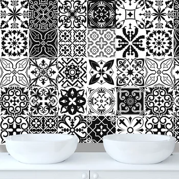 10152030cm Black White Retro Strip Tiles Wall Sticker Bathroom Kitchen Stairs Tables Decoration Wallpaper Vinly Art Mural