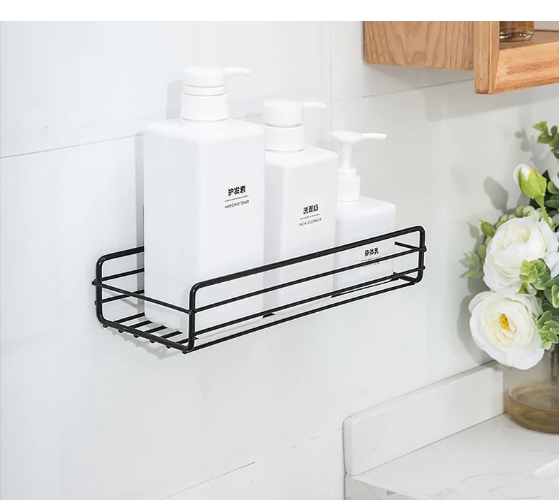Étagère D'angle Murale Salle De Bain - Porte-Shampoing En Fer Noir - Organisateur Douche - 11