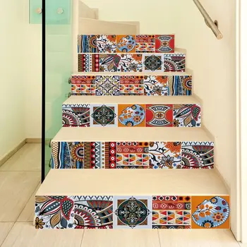 

6pcs Tile Staircase Stair Riser Floor Stickers Self Adhesive DIY Stairway Decal eco-friendly PVC material, durable waterproof.