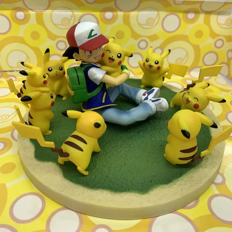 Anime Pokemon PVC Action Figure Ash Ketchum Pikachu Surrounding Scenes Pokemon Toys  Figurine Ketchum Pikachu Diorama Toys Gifts