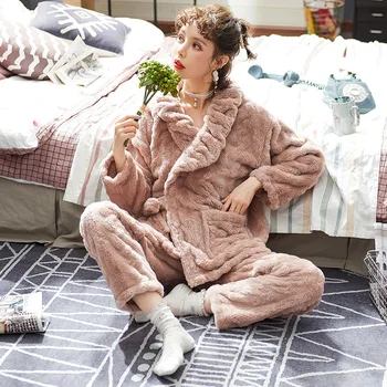 

Winter Pregnancy Pijama Set Soft Warm Flannel Breast-feeding Pajamas Maternity Night Gown Winter Thick Warm Pregnant Clothes Set