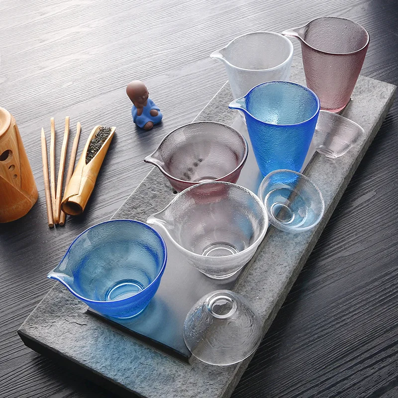 

Natural detox zhi li Production Kung Fu Tea Set Top Grade Hammer Mesh Pattern Japanese Style Glass Long Mouth Pitcher Set Custom