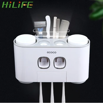 

HILIFE Toothpaste Squeezer Magnetic Adsorption Inverted Toothbrush Holder With Cup Wall Mount Automatic Toothpaste Dispenser
