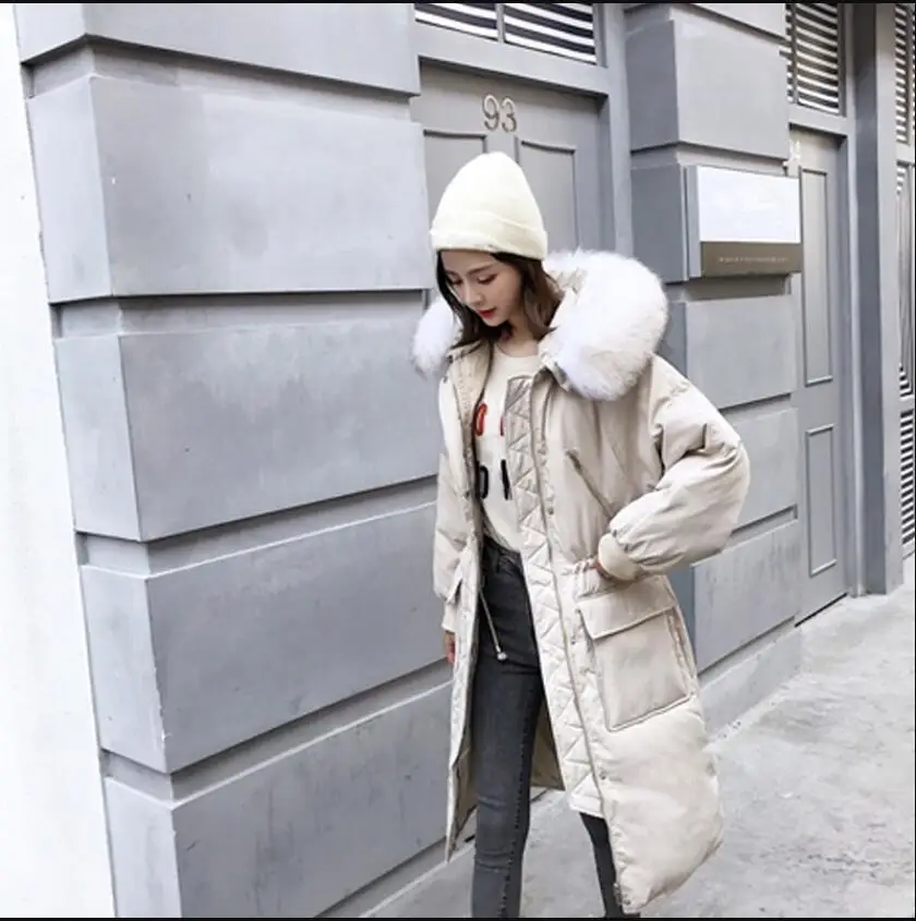 Новинка года; высокое качество; grande vraie fourrure; nouvelle veste d'hiver femmes; capuche femme; manteau; canard doudoune longue lâche vers le bas Parka