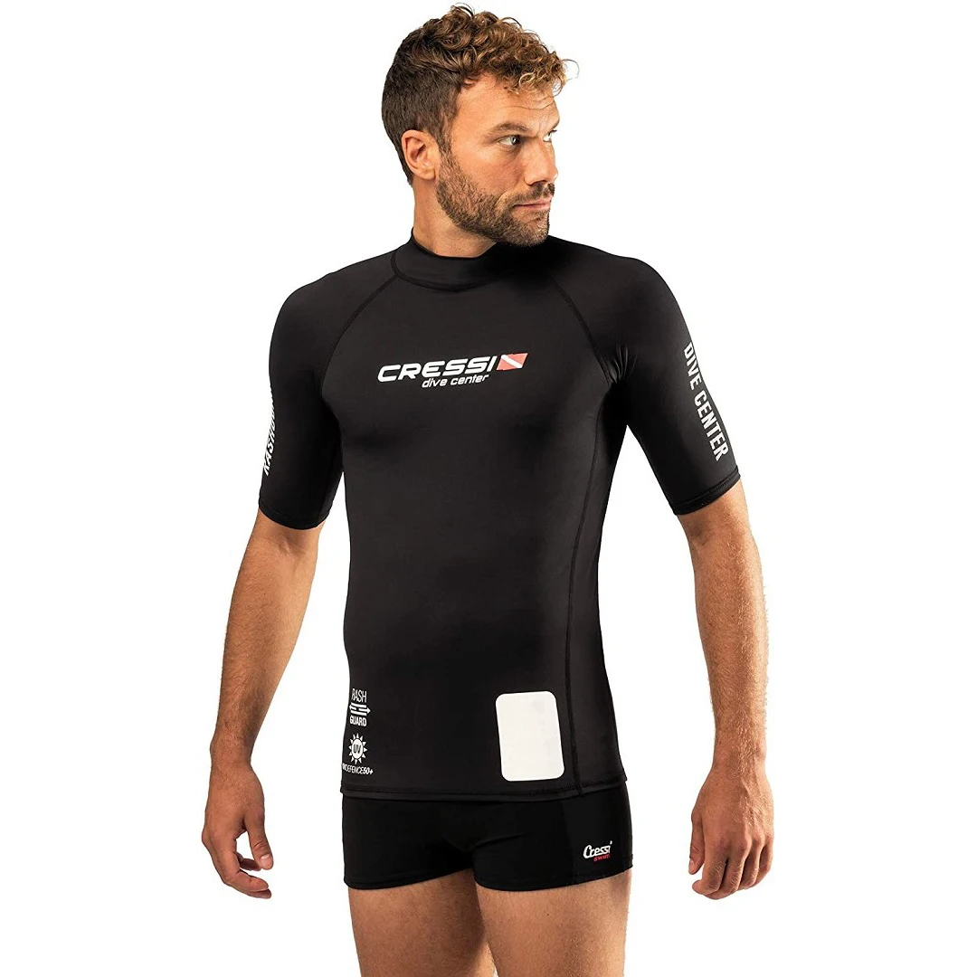 Protezione Solare UV UPF 50+ Uomo Cressi Rash Guard Man Black Dive Center Maglia Protettiva con Maniche Corte in Speciale Tessuto Elastico 