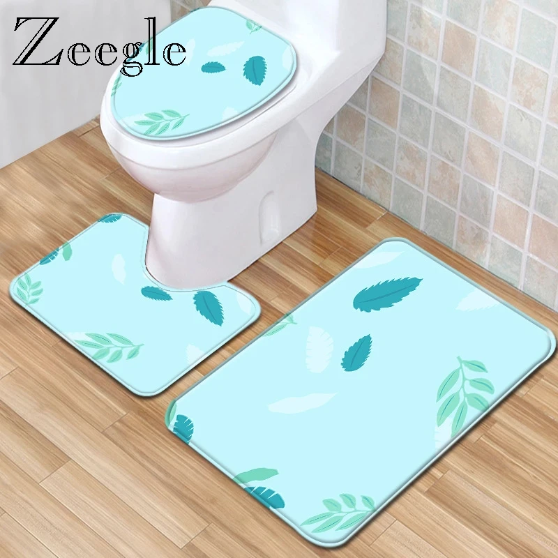 Zeegle Modern Bathroom Carpet Set Shower Mat Toilet Cover Seat Mat Toilet Pedestal Rug Home Decoration Anti-slip Bath Mat Set