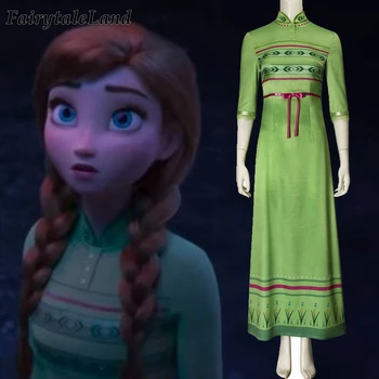 

2019 Movie Fancy Anna Dress Carnival Halloween Costumes Princess Elsa Anna Cosplay Costume Printing Green Nightgown Pajamas