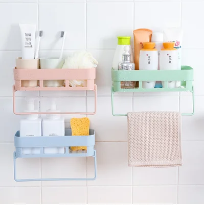 3pcs with shelf 3 шт., полка для ванной комнаты, самоклеящаяся полка для хранения, без ударов, туалет, ванная комната, туалетный столик, настенный, для хранения в ванной, 3 цвета - Цвет: 3pcs with shelf