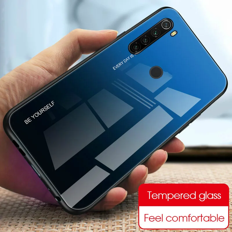 Gradient Tempered Glass Case For Xiaomi Redmi Note 8T 8 Pro TPU Frame Glossy glass back phone cover Note8 T |