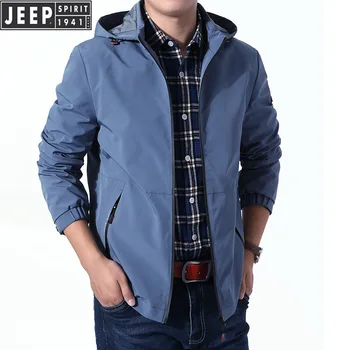 

JEEP SPIRIT Jacket Men Hooded Windbreaker Spring Autumn Men Jacket Coat Hat Detachable Solid Casual Fashion Jaqueta Masculino