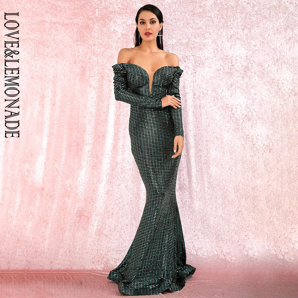 Женское вечернее платье макси LOVE & LEMONADE зеленое Композитное облегающее с