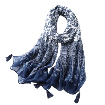 

Women Scarf Classical Print Lady Shawls Cotton Feeling Soft Oversize Hijabs Neck Headband Tassel Foulard