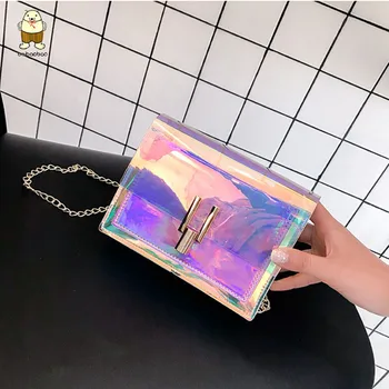 

Beibaobao Laser Transparent Crossbody Bag Fashion Korean Shoulder Small Mini Square Messenger PVC Waterproof Beach Bags Woman
