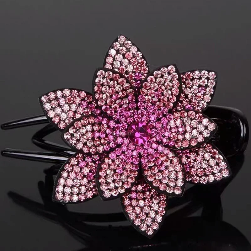 Fashion Colorful Flower Crystal Hair Claw Shiny Rhinestone Hairpin Hair Clip Duckbill Clip Barrette Women Bride Accessories