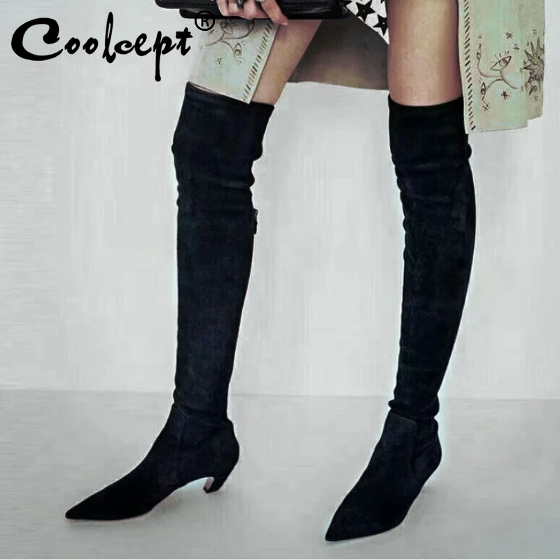

Coolcept Office Ladies Fashion Pointed Toe Over The Knee Boots Thin Heels Club Party Shoes Woman Long Boots Footwear Size 34-39
