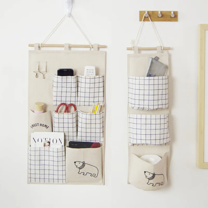 3 Grids Wall Door Hanging Storage Bag Cloth Pouch Organizer Container Decor HA 