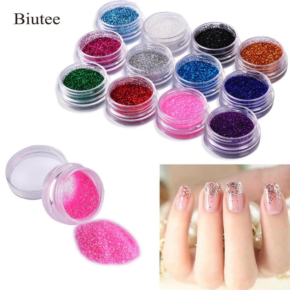 12 Colors Biutee 24 цвета/Набор для дизайна ногтей Блестящий акриловый порошок 3D ромб красочные блестки лак для маникюра украшения для дизайна ногтей - Цвет: 12 Colors