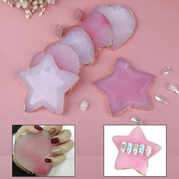 

Star Hearth Shape Resin Nail Art Painting Gel Palette Golden Edge Polish Agate Mix Stir Crystal Gem Plate Manicure Accessory