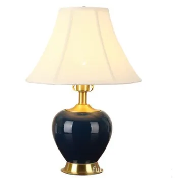 

Modern American Style Dark Blue Ceramic Table Lamp For BedRoom Bedside Living Room Foyer Study Desk Reading Night Light 190108