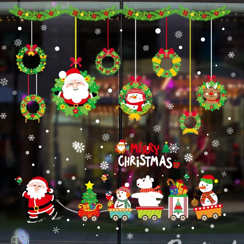 Новинка года. Домашний стикер Санта-Клауса с рождественским принтом. Праздничные наклейки с изображением Санта-Клауса. Настенные фрески для окон. Декор для дома