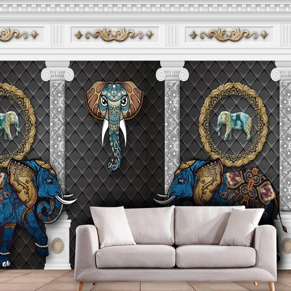 

Drop Shipping Custom Large Wallpaper Mural 3D European Carved Roman Column Elephant Background Wall Decoration Painting