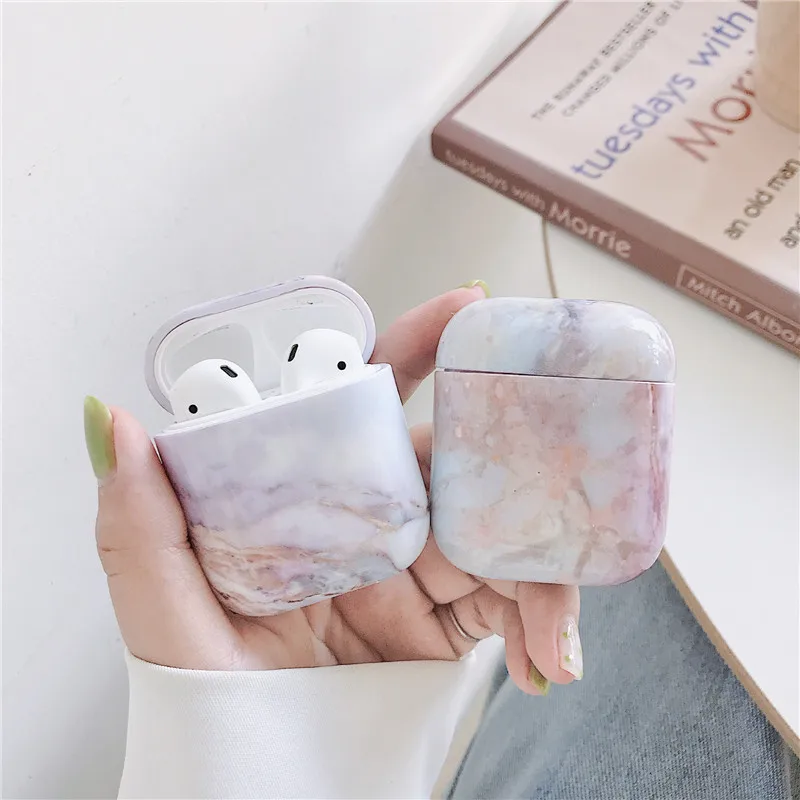 Marble Case+Dust Guard Skin For Airpods 1 2 Hard Protective Wireless Earphone Charging Case Bag Accessories For Apple Air Pods