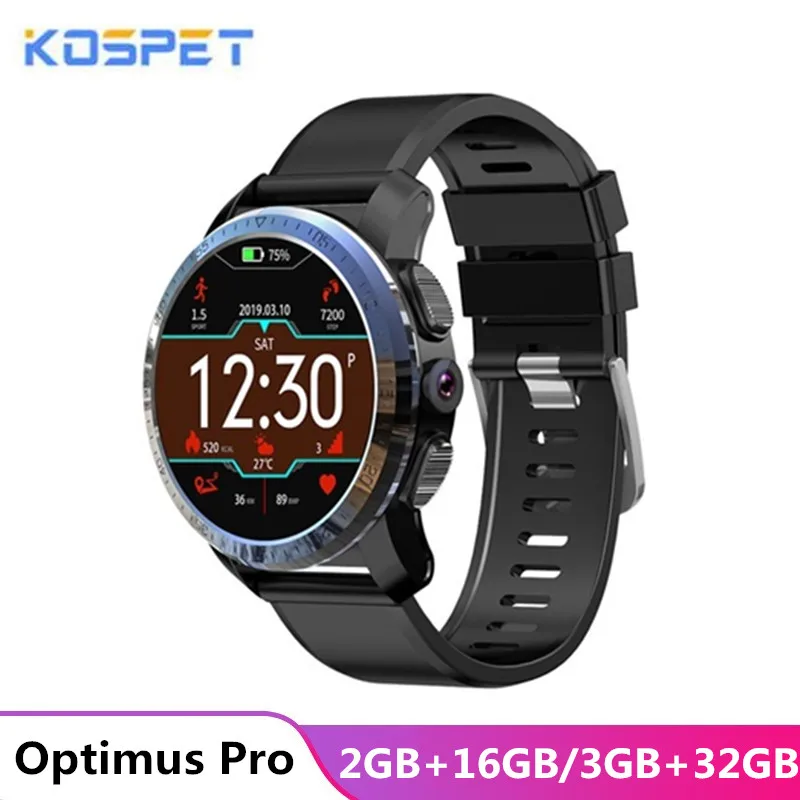 Смарт-часы KOSPET Optimus Pro, 3 ГБ, 32 ГБ, мужские, 800 мА/ч, батарея, две системы, 4G, смарт-часы, телефон, водонепроницаемые, 8,0 МП, 1,39 дюйма, Android 7.1.1