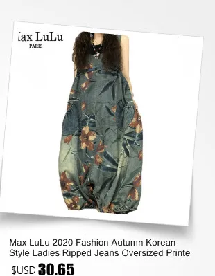 Max LuLu 2020 New Autumn Korean Fashion Designer Womens Plaid Denim Trousers Ladies Printed Vintage Jeans Casual Loose Overalls