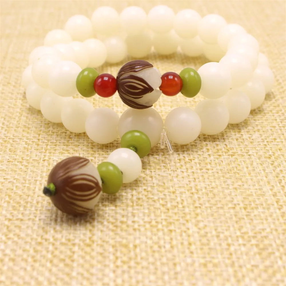 Original Design Natural White Bodhi Root Beads Bracelet Lotus 108 Lotus Mala Healing Prayer Bracelet Women Jewelry Gift bracelet jewelry