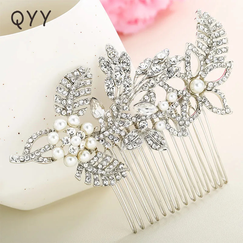 

QYY Silver Crystal Wedding Bridal Accessories Rhinestone Flower hair comb jewellery Bridesmaid Women Hair Jewelry