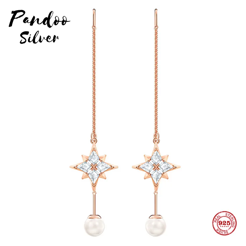PANDOO модная подвеска Стерлинговое Серебро 1:1 копия, звезда Жемчуг Украшенные висячие серьги Роскошные Ювелирные изделия Подарки