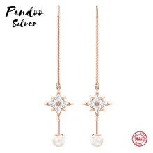 PANDOO модная подвеска Стерлинговое Серебро 1:1 копия, звезда Жемчуг Украшенные висячие серьги Роскошные Ювелирные изделия Подарки