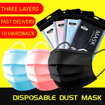 

10pcs/lot Disposable Black Face Mask Dust-proof 3 Layer Nonwove Ply Face Mouth Masks Melt-blown Nonwovens Earloop Mouth Mask