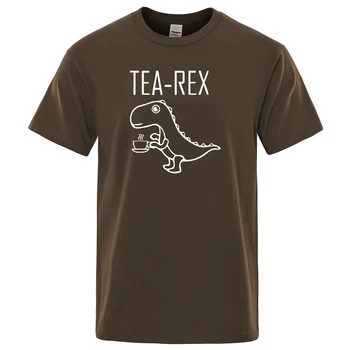 

Men's T-Shirts Tea Rex funny dinosaur drink coffee T Shirts Fashion Casual TShirt High Quality Streetwear Tops Male Tee shirt