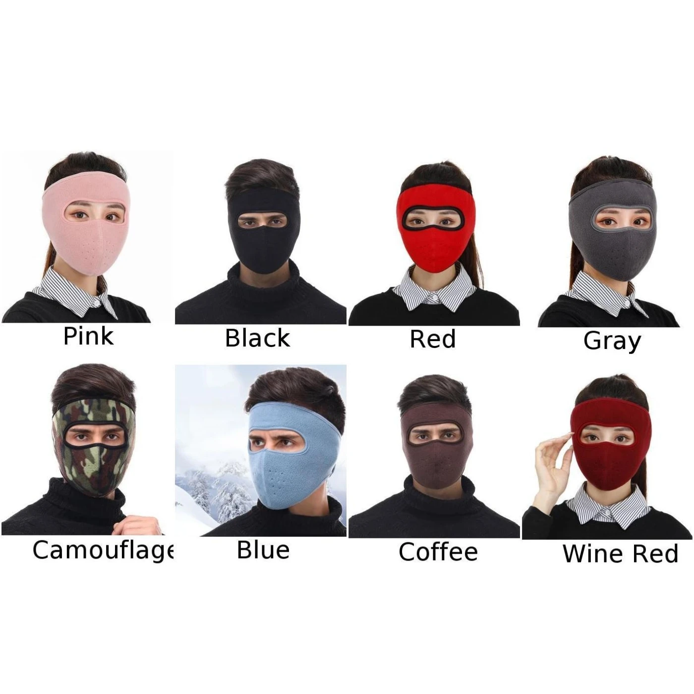 Men Women Winter Warm Full Face Mask Outdoor Riding Ski Dustproof Breathable Double-sided fleece sweat-absorbent Mask