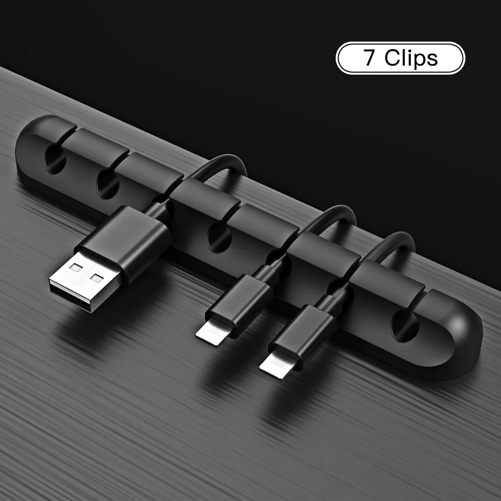 ANMONE силиконовые USB устройства для сматывания кабеля гибкий кабель управление зажимы провода Держатель для наушников мышь шнур телефонная линия настольного хранения - Цвет: 7 Clips Organizer
