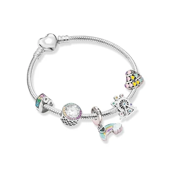 

BBee Fashion Pendant Link for Pandoa Bracelet for Women DIY Gift Accessories for Jewelry Party Rainbow Beaded Bracelet Bangles