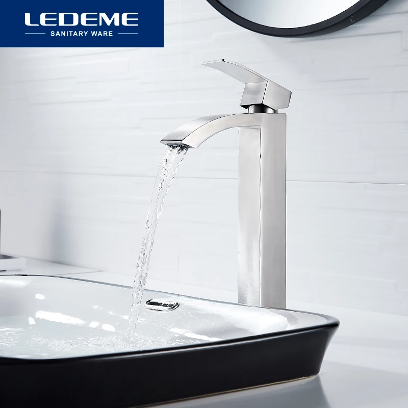

LEDEME Stainless Steel Basin Faucet Mixer Tap Hot and Cold Water Mixer Sink Faucet Deck Mounted Basin Faucets Taps L71117