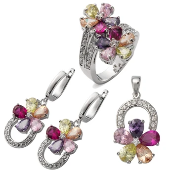 

Fleure Esme women wedding jewelry sets(ring/earring/pendant) Pink Purple Morganite Peridot Cubic Zirconia Rhodium Plated R504set