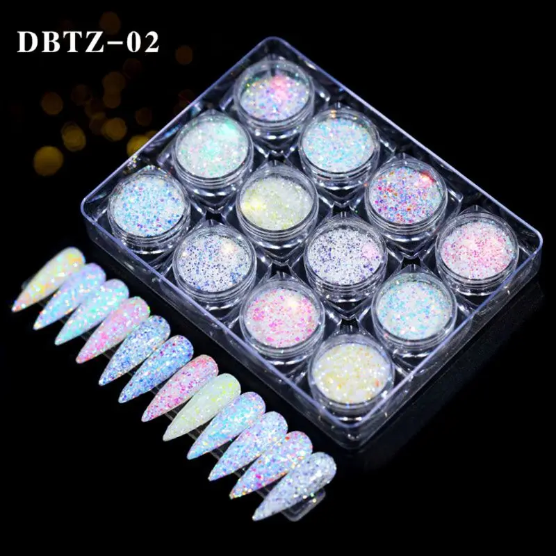 

12 boxes/set Mixed Nail Glitter Dust Sequin Nails Decorations DIY Crafts Manicure Accessories 2 Types