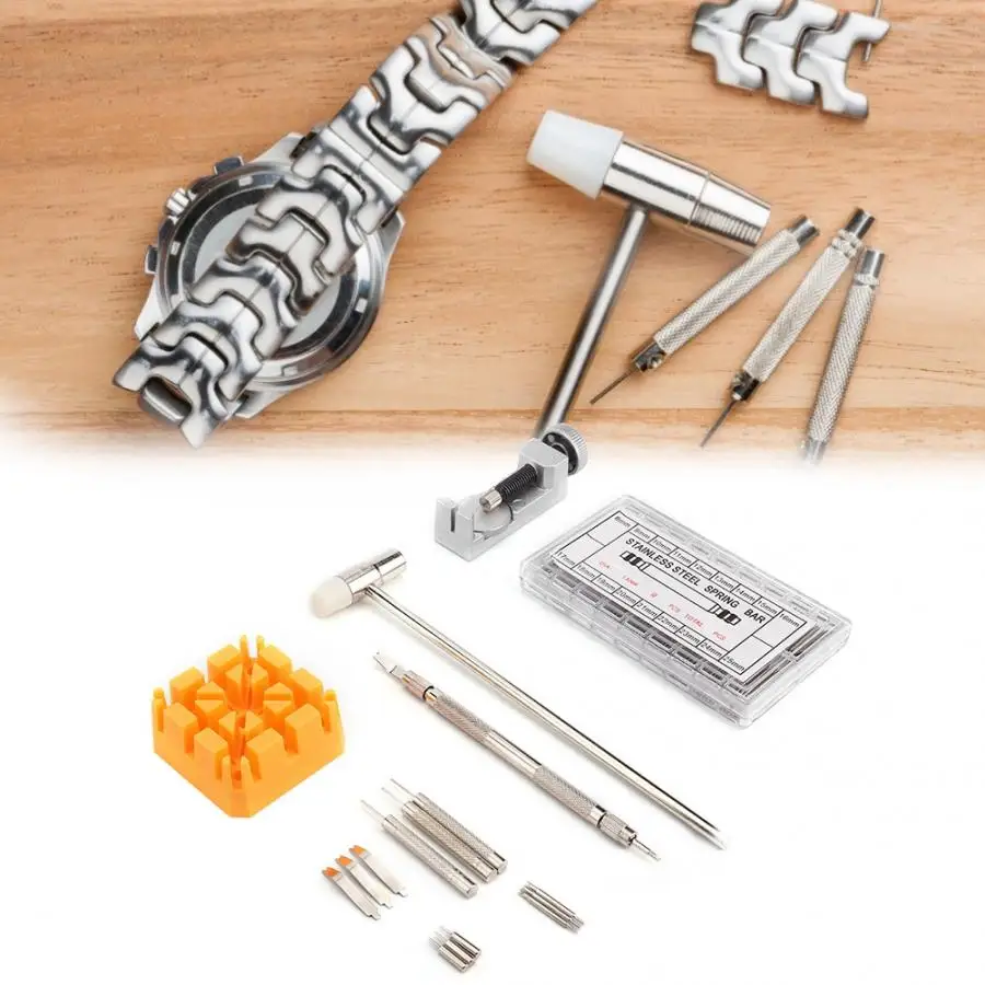 17pcs/Set Spring Bar Screwdriver Hammer Link Watchband Remover Spare Head Fixed Base Watch Repairing Tool Kits for Watchmaker | Наручные